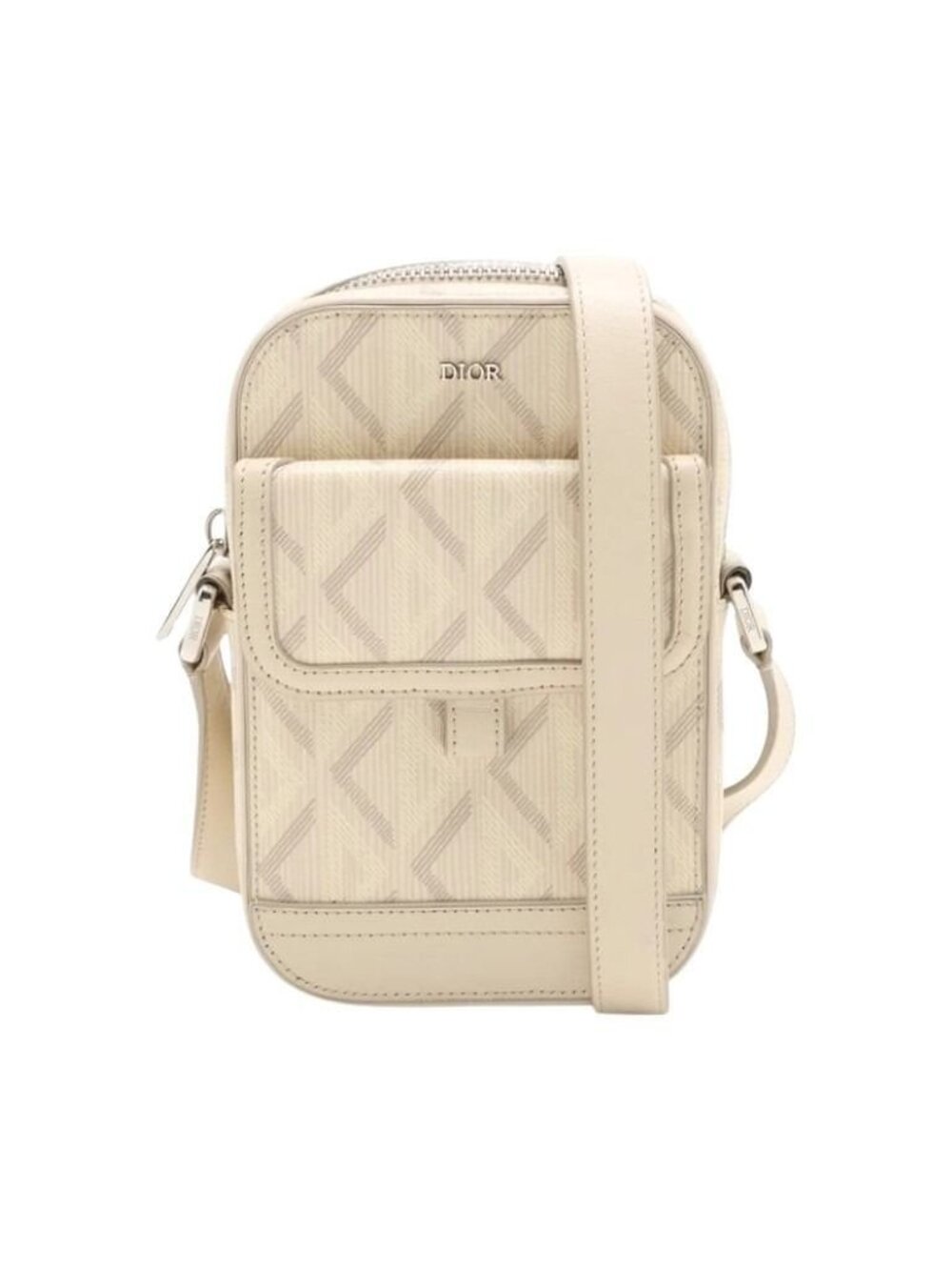 Dior Shoulder Bag CD Diamond Hit the Road Beige Leather Silver